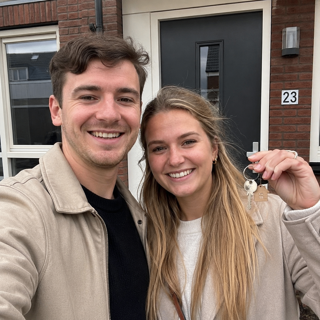 Blij koperskoppel met de sleutels van hun nieuwe woning in Zwolle